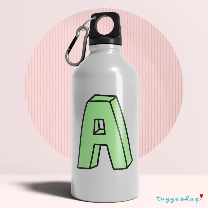 Bidón con inicial. Personalizado. Iniciales colors. Verde letra A