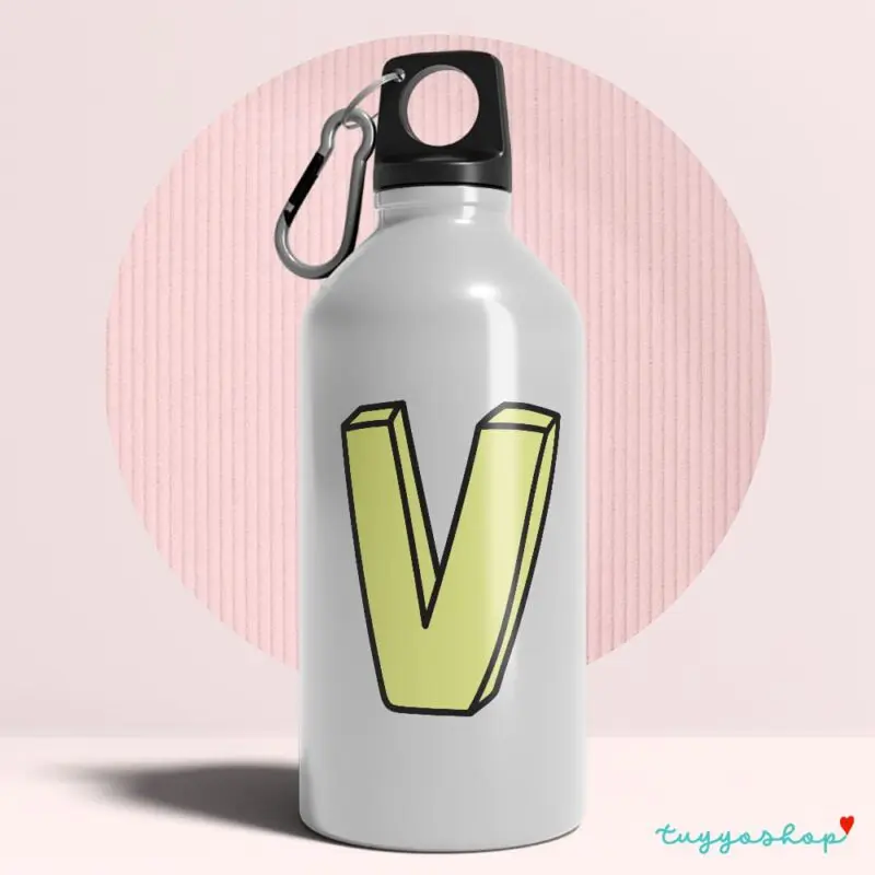 Bidón con inicial. Personalizado. Iniciales colors. Amarillo letra V