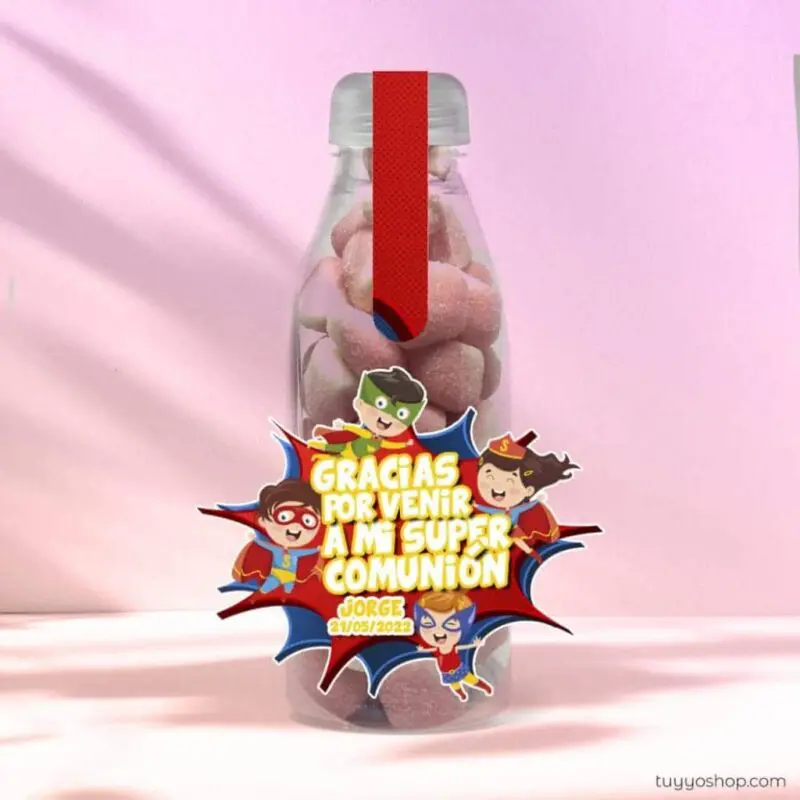 Botella reutilizable, llena de golosinas, personalizable, superhéroes - Imagen 6
