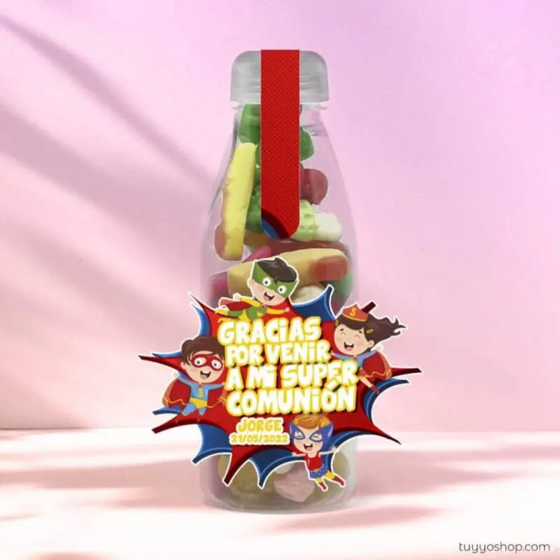 Botella reutilizable, llena de golosinas, personalizable, superhéroes - Imagen 5