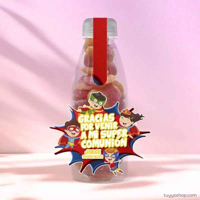 Botella reutilizable, llena de golosinas, personalizable, superhéroes - Imagen 4