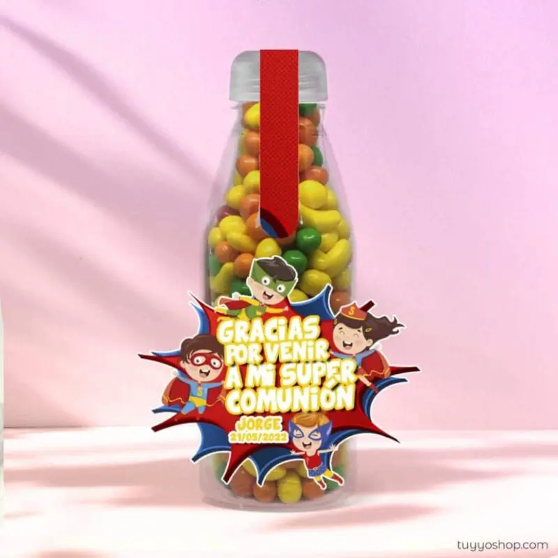 Botella reutilizable, llena de golosinas, personalizable, superhéroes - Imagen 3