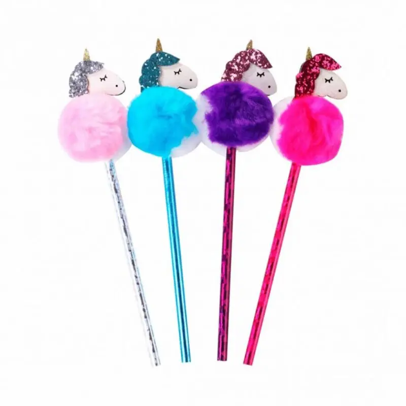Original lápiz unicornio con pompón. 4 colores