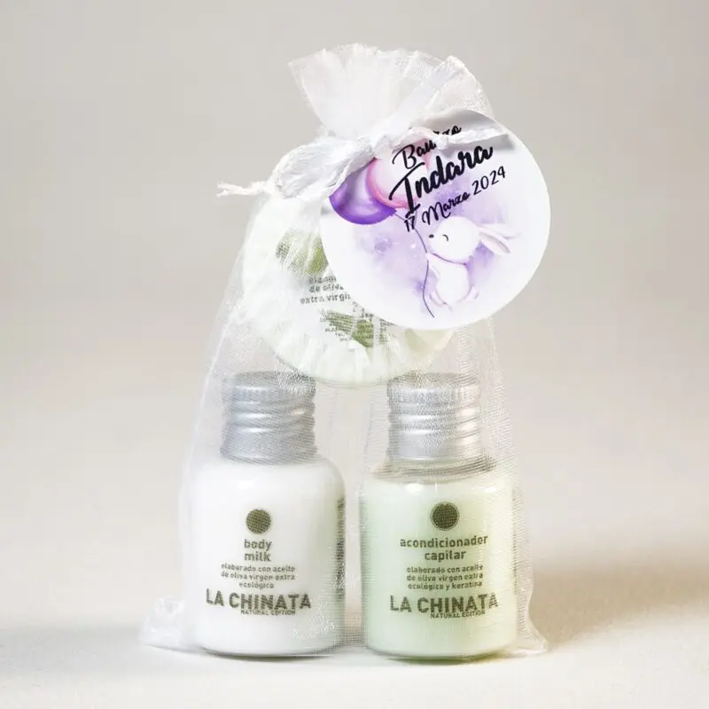 Pack Jabón, Body Milk y Acondicionador en bolsa de organza