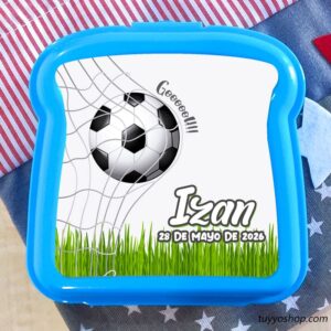 Fiambrera infantil personalizada, modelo fútbol, colores vivos, 450ml