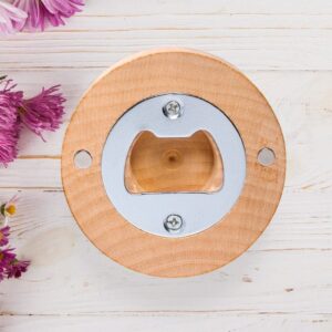 Abridor de madera con imán, redondo, personalizado, modelo alianzas abridor de madera personalizado2