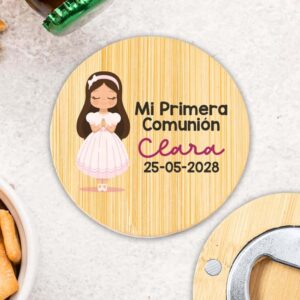 Abridor para comunión personalizado, bambú, con imán, modelo Martina