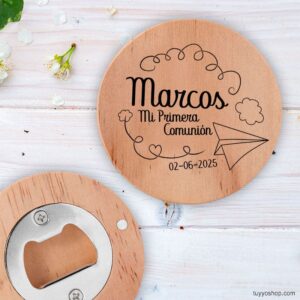 Ultimos regalos para invitados añadidos abridor redondo comunion modelo avioncito