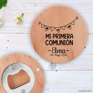 Ultimos regalos para invitados añadidos abridor redondo comunion modelo guirnalda