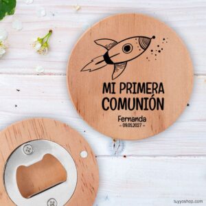 Ultimos regalos para invitados añadidos abridor redondo comunion modelo rocket