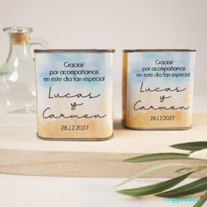 Aceite personalizada para boda en lata. 100ml. Gracias