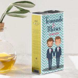 Latita de aceite de oliva para boda. Personalizada.