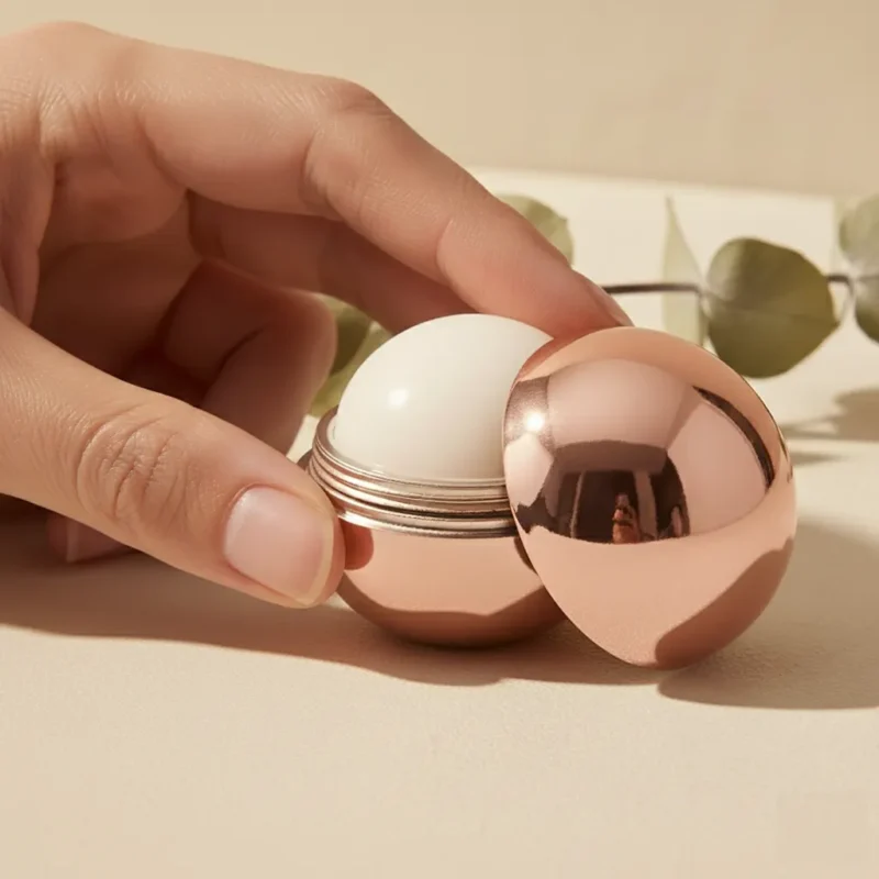 bálsamo labial. modelo esfera. 5 colores. Cogida con una mano.