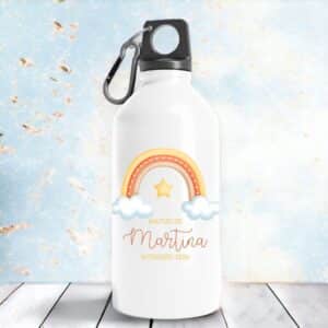 Bidón aluminio, personalizado para bautizo, 400ml, modelo Arcoíris