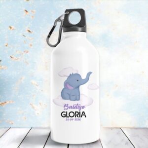 Bidón aluminio, personalizado para bautizo, 400ml, modelo Elefante