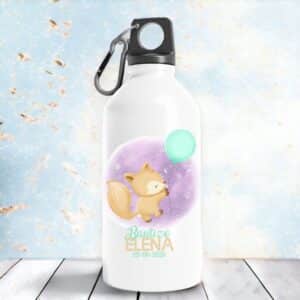 Bidón aluminio, personalizado para bautizo, 400ml, modelo Fox