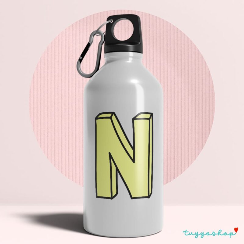 Bidón con inicial. Personalizado. Iniciales colors. Amarillo letra N