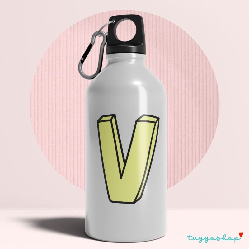 Bidón con inicial. Personalizado. Iniciales colors. Amarillo letra V
