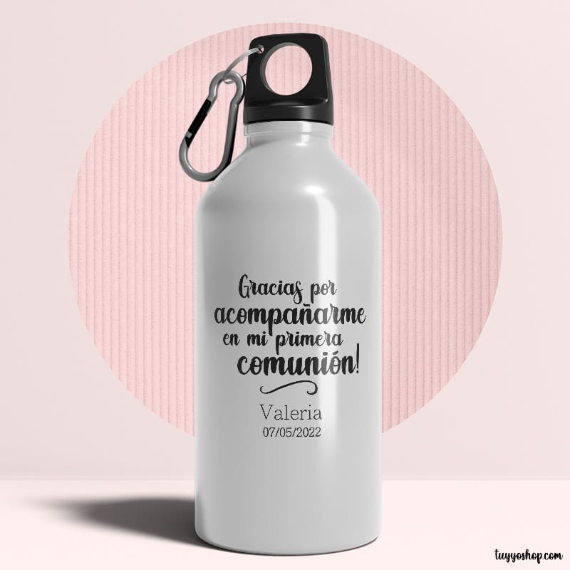 Bidón aluminio, personalizado para comunión, 400ml, modelo agradecimiento