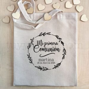 Bolsa personalizada para comunión. Modelo circulo floral