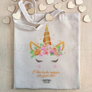 Bolsa personalizada para comunión. Modelo magic unicornio