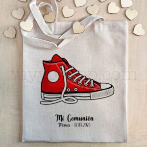 Bolsa personalizada para comunión. Modelo Zapatilla