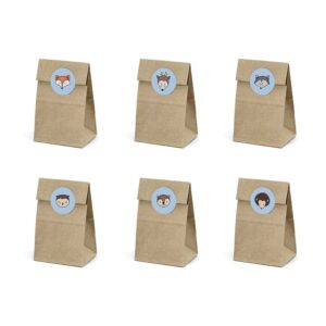 Pack 6 bolsas kraft para regalo. Animales del bosque. Incluye pegatinas.