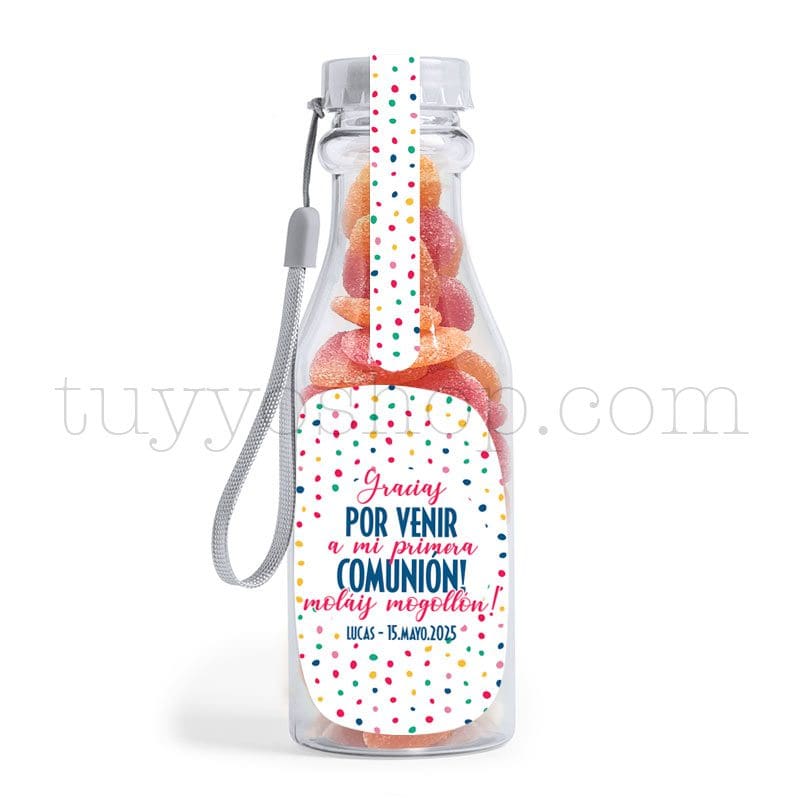Botella reutilizable, llena de golosinas, personalizable, modelo Colors bote golosinas comunion colors corazones