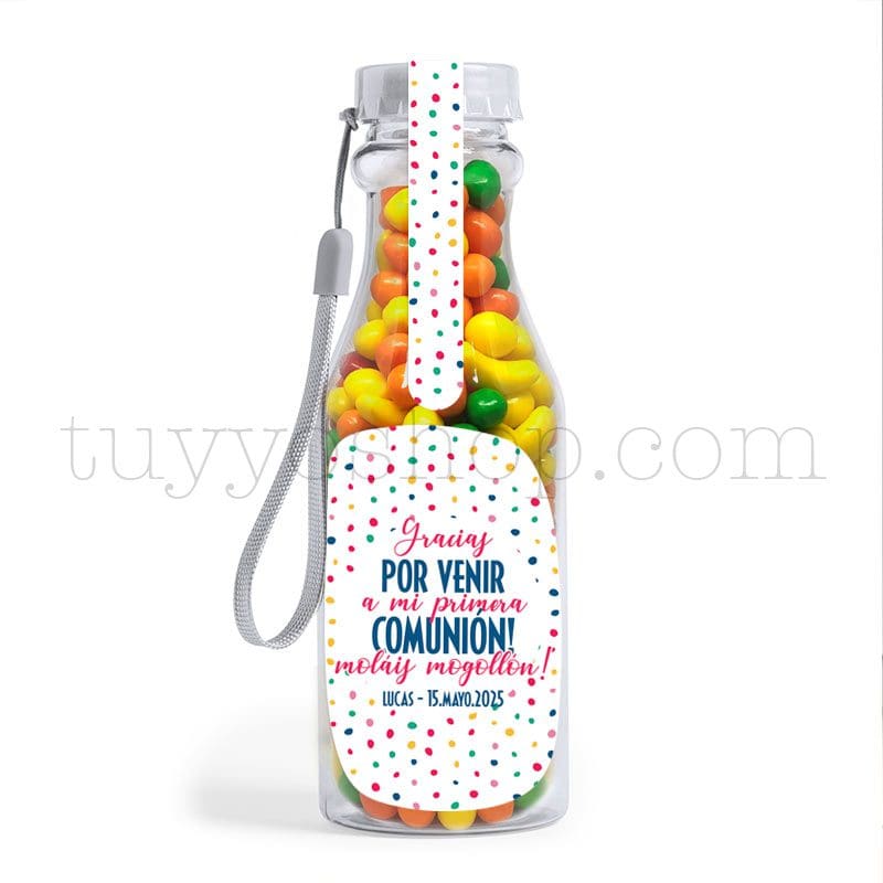 Botella reutilizable, llena de golosinas, personalizable, modelo Colors bote golosinas comunion colors frutita
