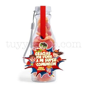 Botella reutilizable, llena de golosinas, personalizable, superhéroes botella golosinas comunion superheroes corazon