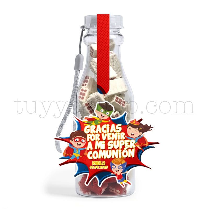 Botella reutilizable, llena de golosinas, personalizable, superhéroes botella golosinas comunion superheroes ladrillo