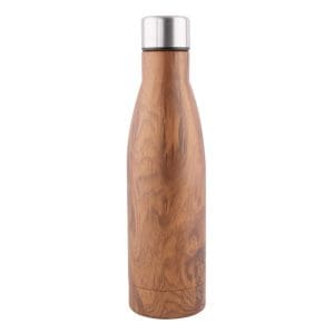 Botella H2O 500ml para regalo doble capa efecto madera. 7x26cm