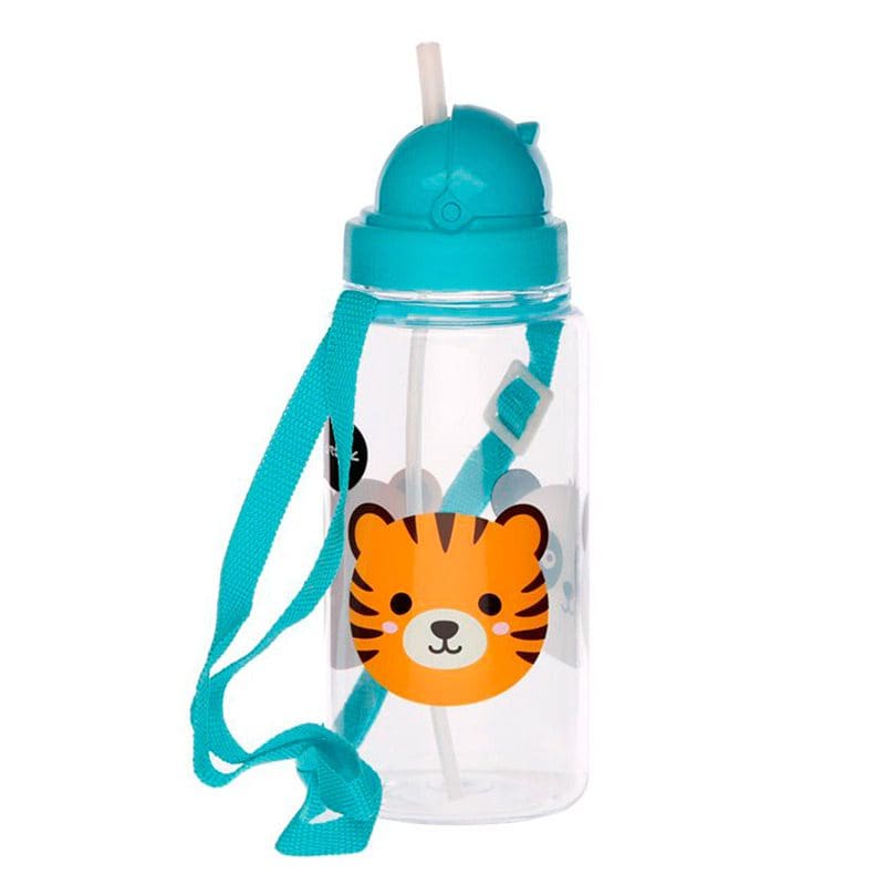 Botella de agua infantil, plástico, con pajita, animales adorables