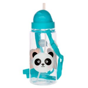 Botella de agua infantil, plástico, con pajita, animales adorables, 450ml