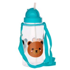 Botella de agua infantil, plástico, con pajita, animales adorables, 450ml