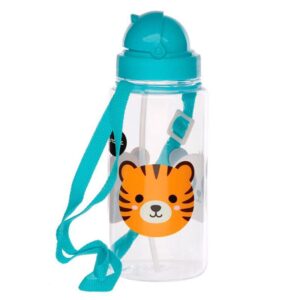 Botella de agua infantil, plástico, con pajita, animales adorables, 450ml