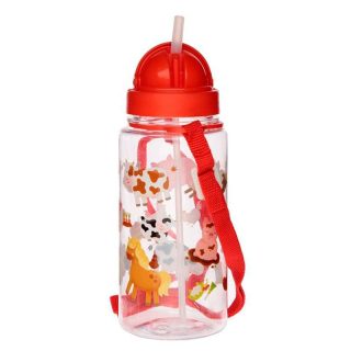 Botella de agua infantil, plástico, con pajita, animales de granja, 450ml