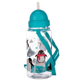 Botella de agua infantil, plástico, con pajita, pinguinos, 450ml