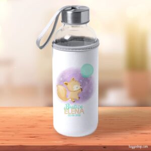 Botella H2O de cristal personalizada tapón acero modelo fox