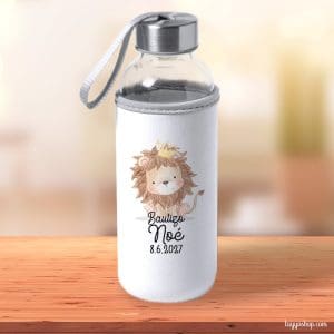 Ultimos regalos para invitados añadidos botella personalizada para bautizo leon