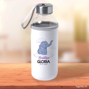 Botella H2O de cristal personalizada tapón acero modelo simba