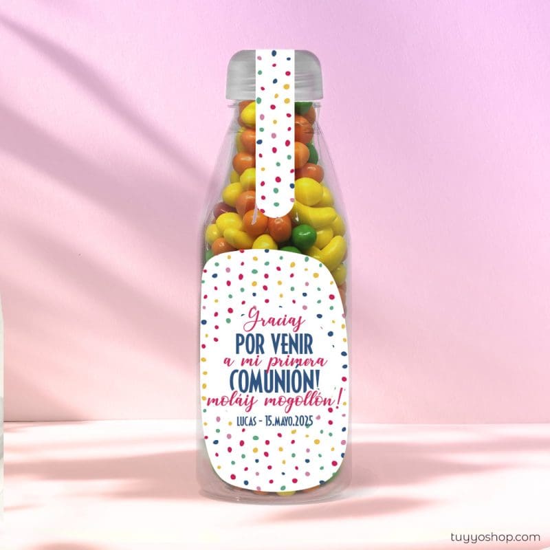Botella reutilizable, llena de golosinas, personalizable, modelo Colors botella reutilizable rellena de chuches a elegir personalizable colors frutita scaled