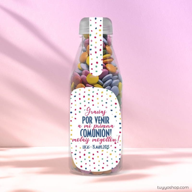 Botella reutilizable, llena de golosinas, personalizable, modelo Colors botella reutilizable rellena de chuches a elegir personalizable colors lacasitos scaled