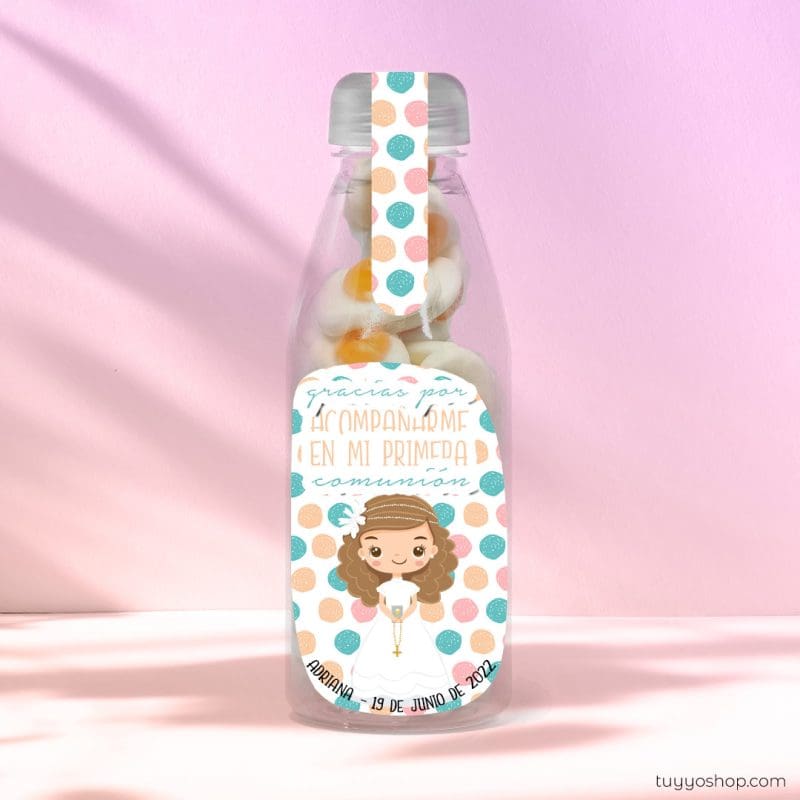 Botella reutilizable, llena de golosinas, personalizable, modelo Manuela botella reutilizable rellena de chuches a elegir personalizable manuela huevo scaled