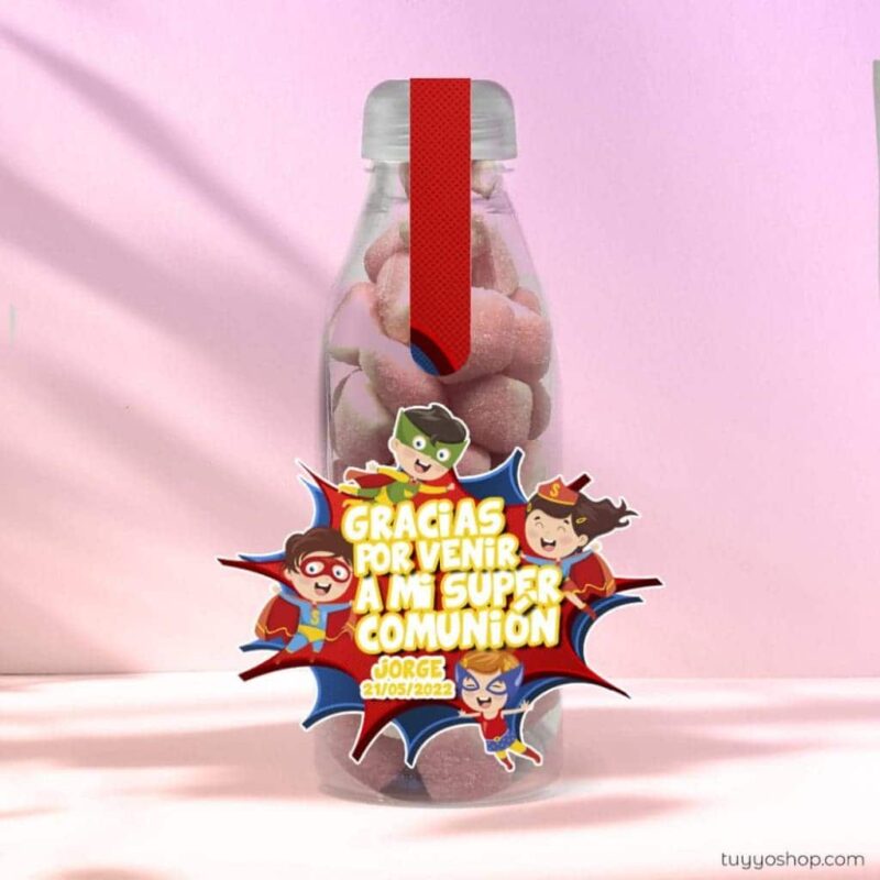 Botella reutilizable, llena de golosinas, personalizable, superhéroes - Imagen 6