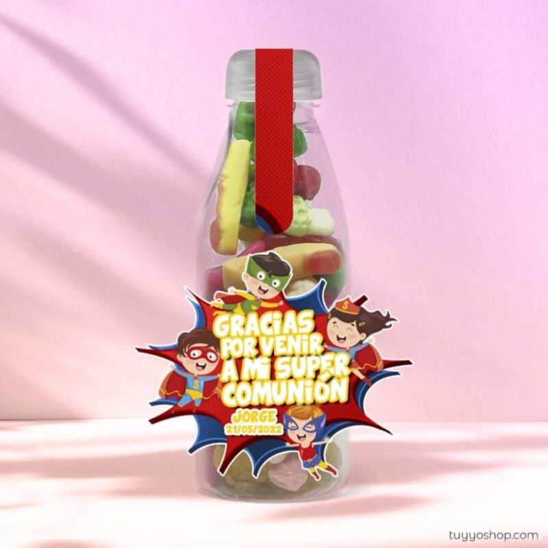 Botella reutilizable, llena de golosinas, personalizable, superhéroes - Imagen 5