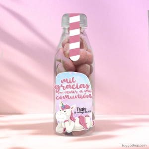 Botella reutilizable, llena de golosinas, personalizable, unicornio botella reutilizable rellena de chuches a elegir personalizable unicornio besitos