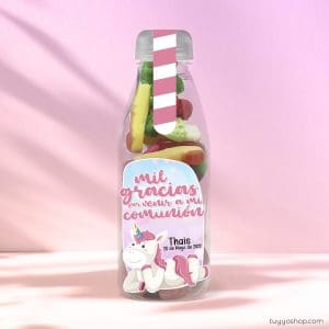 Botella reutilizable, llena de golosinas, personalizable, unicornio botella reutilizable rellena de chuches a elegir personalizable unicornio brillo