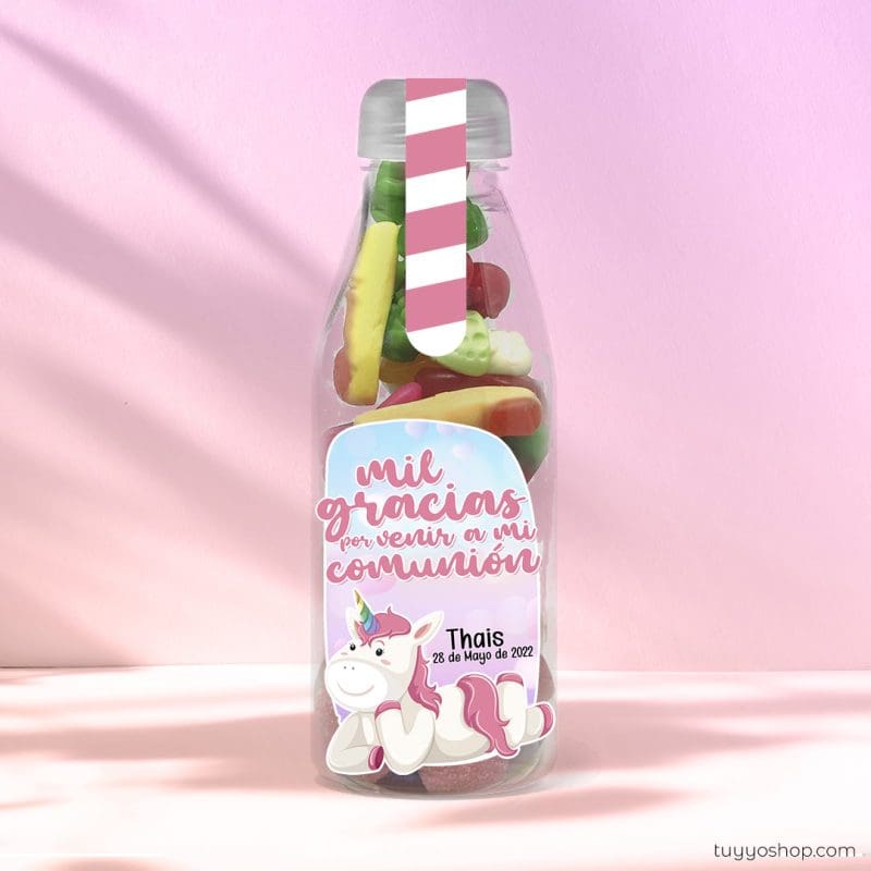 Botella reutilizable, llena de golosinas, personalizable, unicornio botella reutilizable rellena de chuches a elegir personalizable unicornio brillo scaled