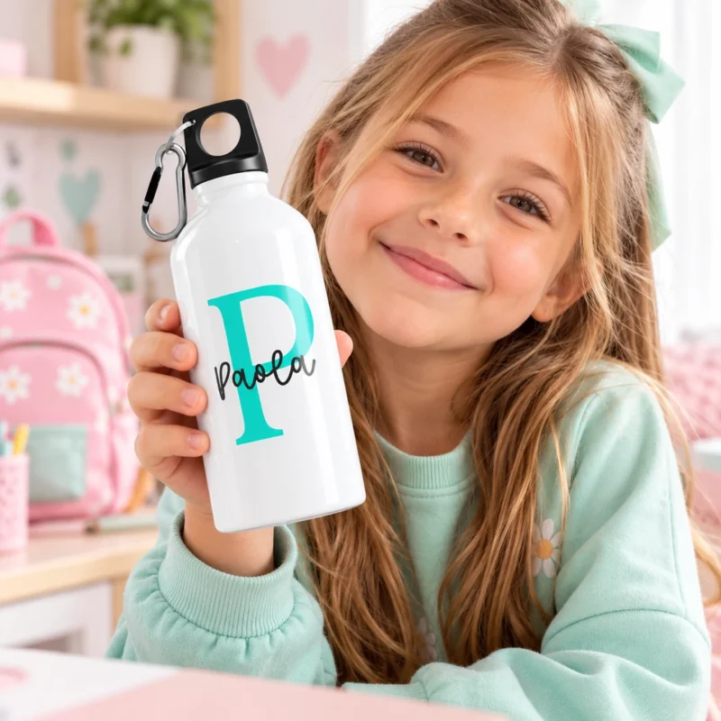 botella de aluminio personalizada con inicial y nombre
